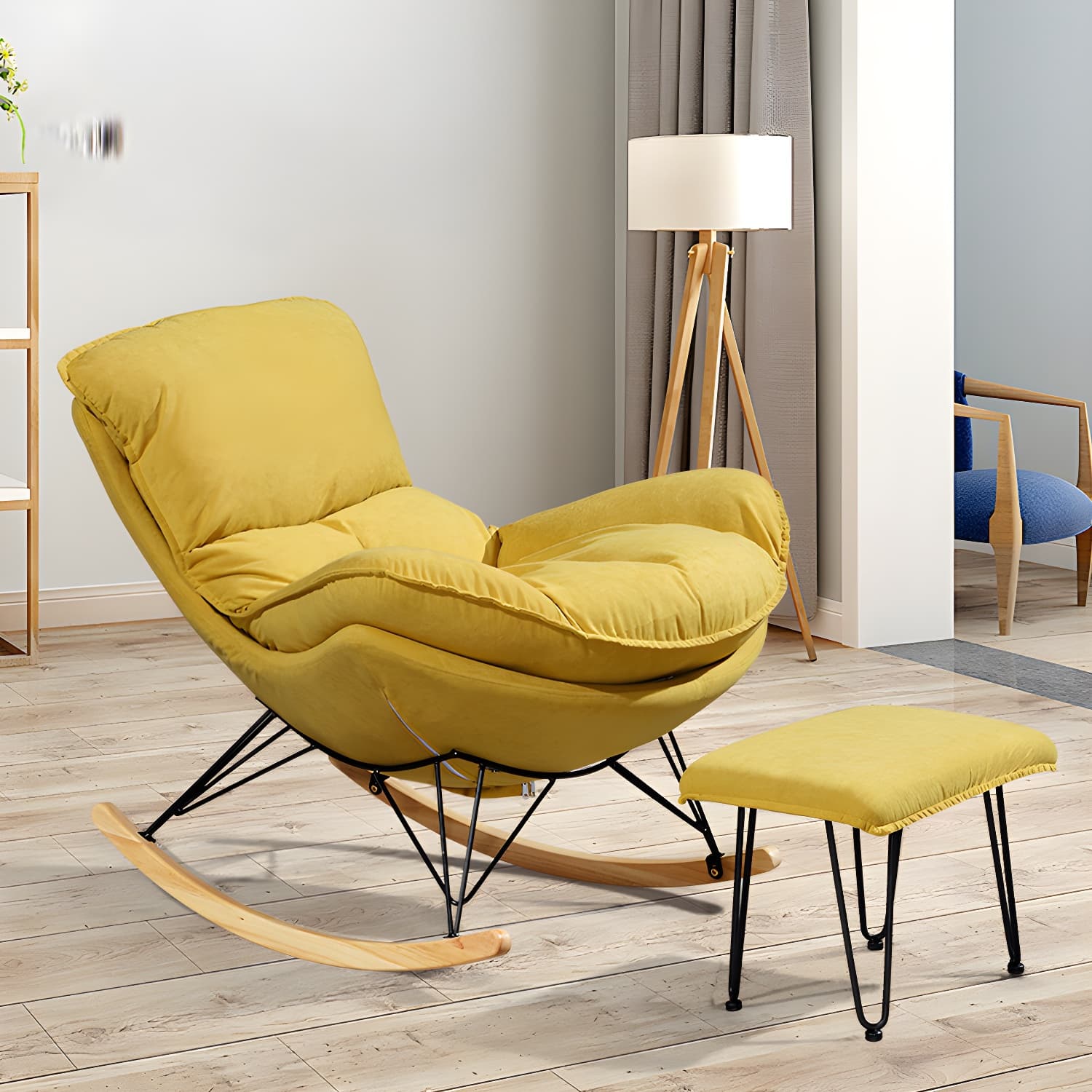 Modern Style Rocker Chair Metal Frame Spindle Cushions Rocker Chair with Ottoman thumbnail 13