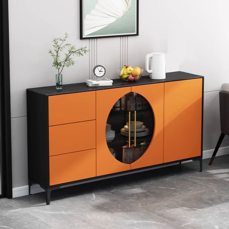 Stunning Wood Sideboard Credenza with Stone Countertop and Glass Doors thumbnail 3