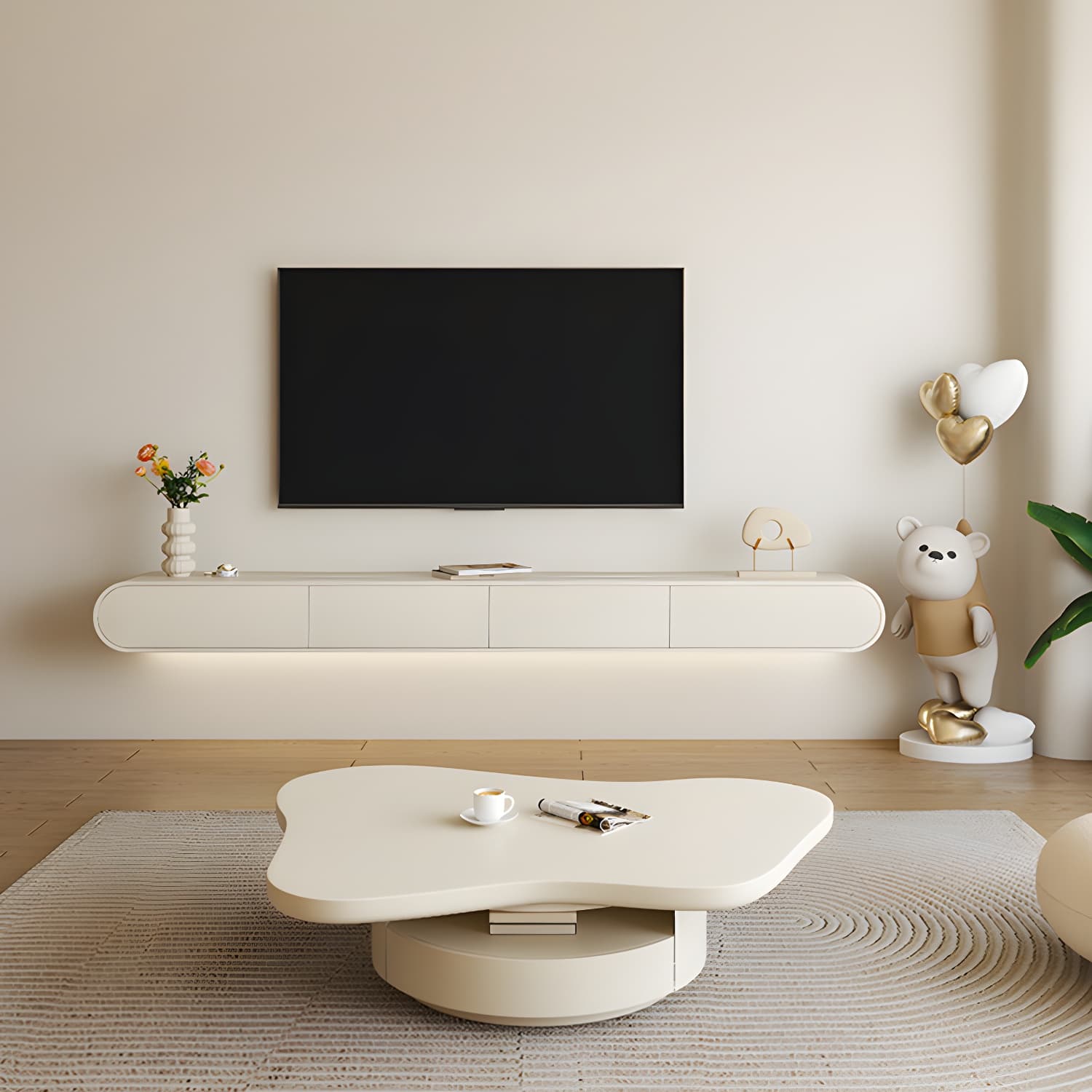 Contemporary TV Media Console Floating TV Stand Console with Drawers thumbnail 1