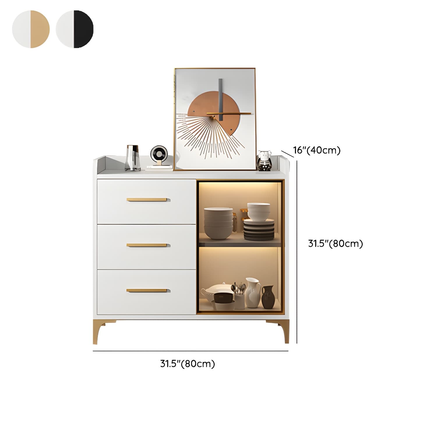 Glamorous Wood Buffet Sideboard with Glass Doors and Open Storage thumbnail 11