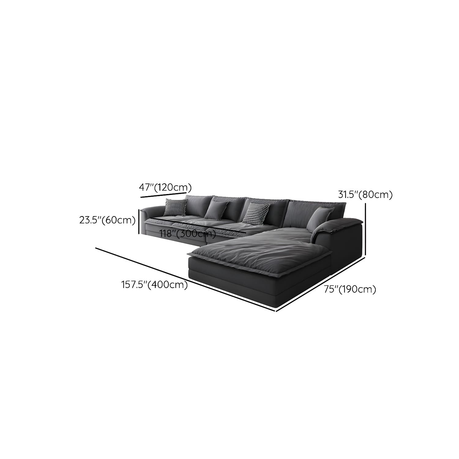 47" Deep Frosted Velvet Wood Gray Non-resistance Sectional Sofa - image 16