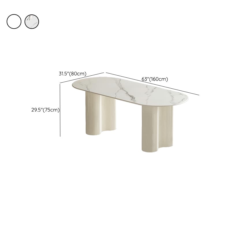 White Modern Stone Top Kitchen Dining Table with Metal Base for Home thumbnail 12