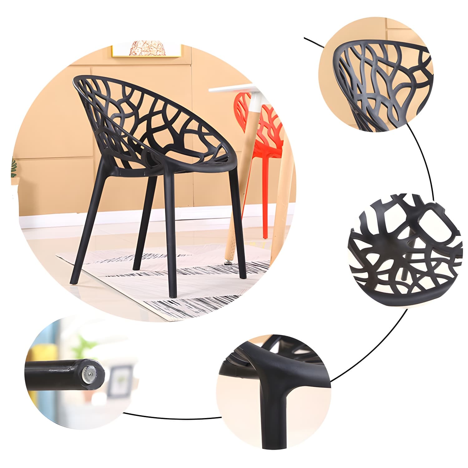 Contemporary Plastic Dining Room Chairs Armless Open Back Dining Side Chair for Restaurant thumbnail 14