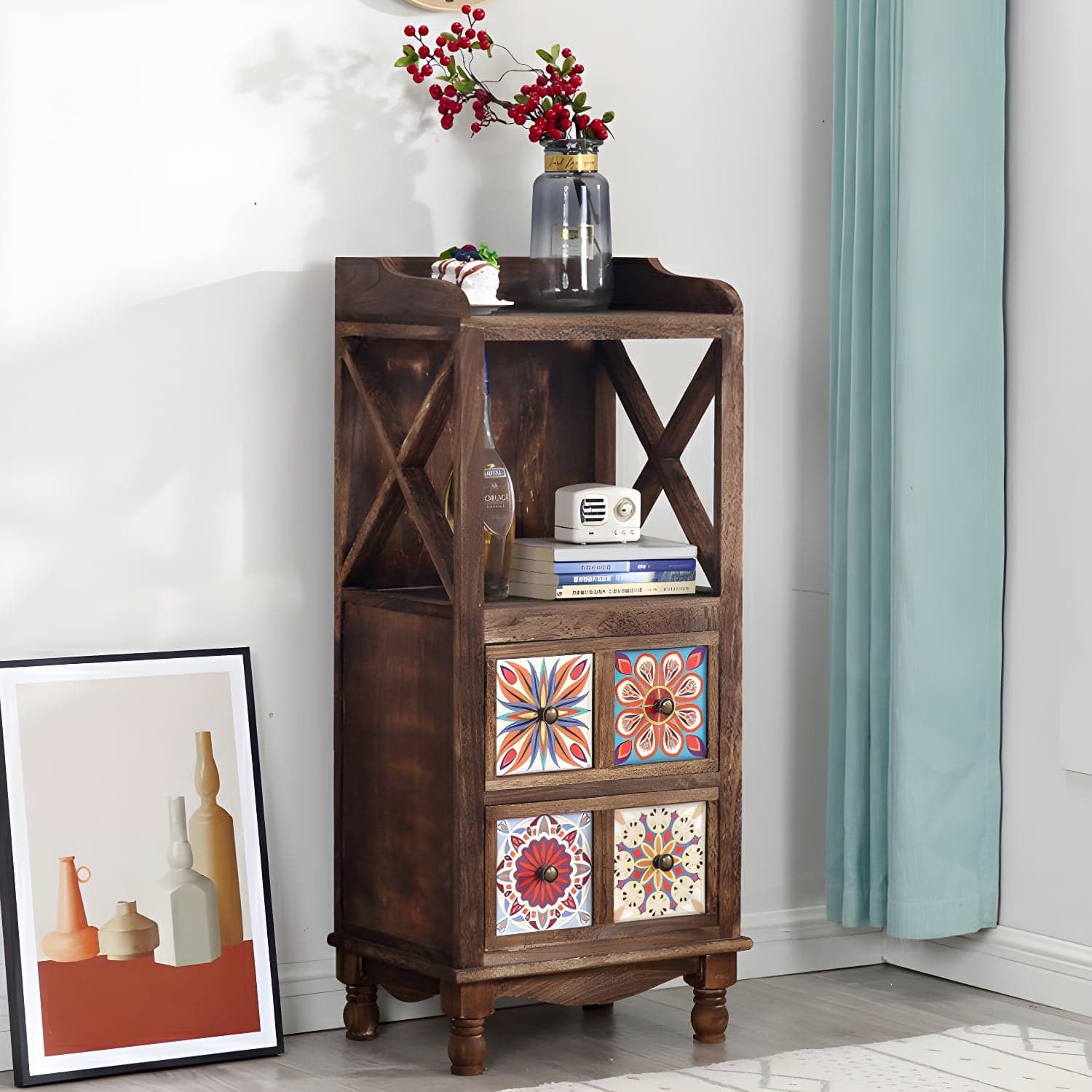 Rustic Farmhouse Wood Server - Compact Sideboard with Drawers and Open Storage thumbnail 2