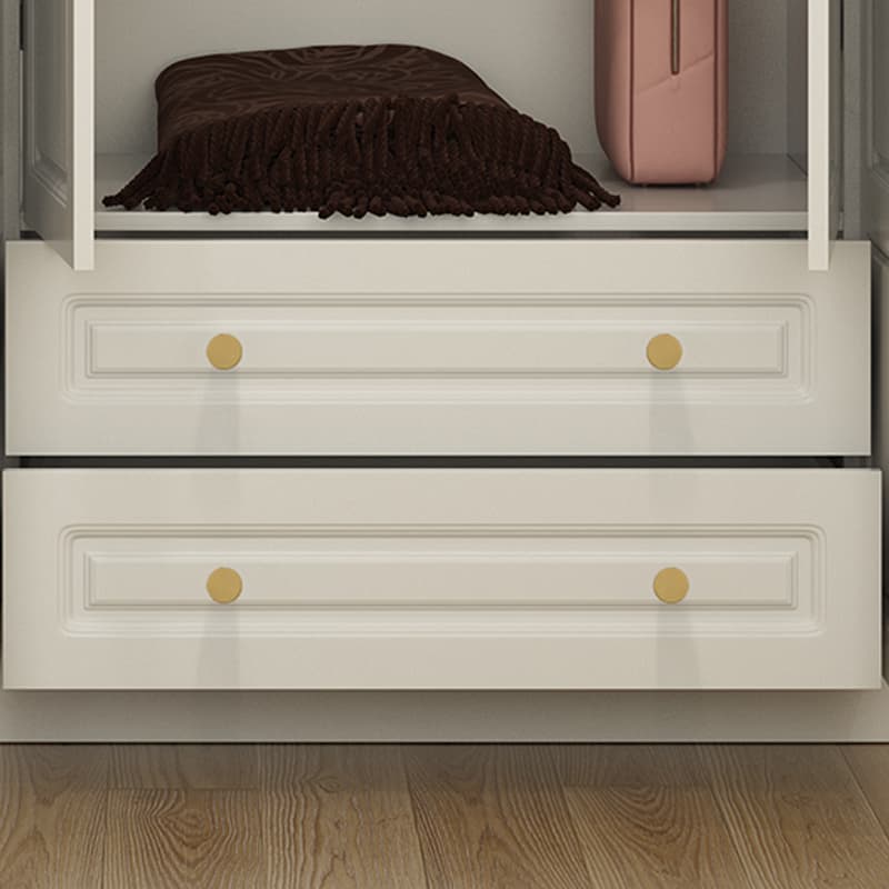 Art Deco Chalk Manufactured Wood Free Standing Interior Shelves Wardrobe with Soft Close Drawer and Hanging Rod thumbnail 10