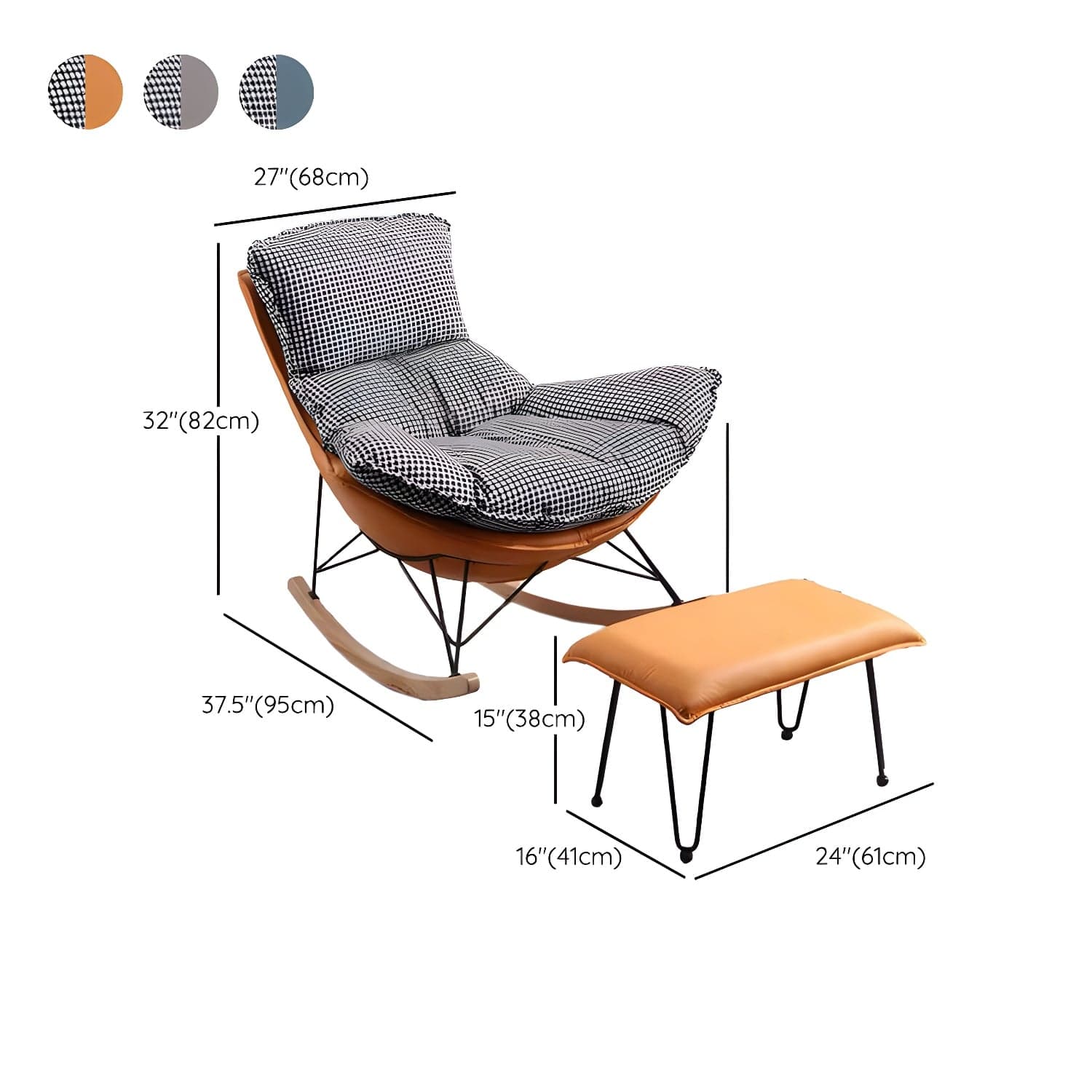 Modern Upholstered Rocking Chair and Ottoman Set - Natural Wood Legs, Stylish Design for Home Decor thumbnail 20