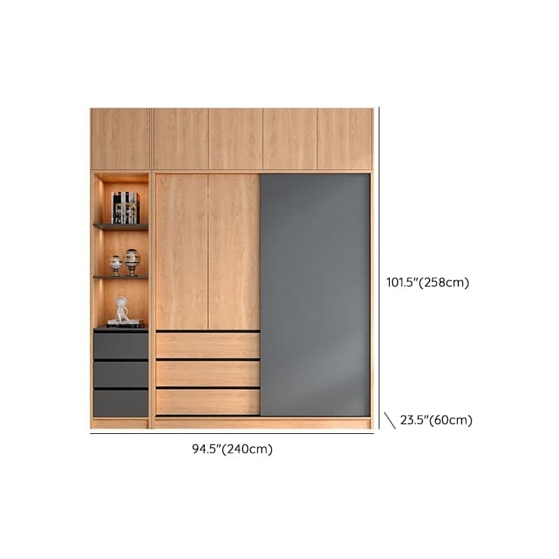 3-Drawer 0-Cabinet Natural Wood Wardrobe Armoire with 3 Clothing Rods thumbnail 29