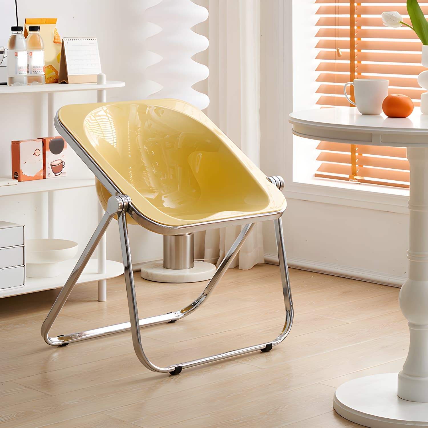 Modern Collapsible Side Chair with Low Back and Foldable Design in Plastic & Acrylic thumbnail 11