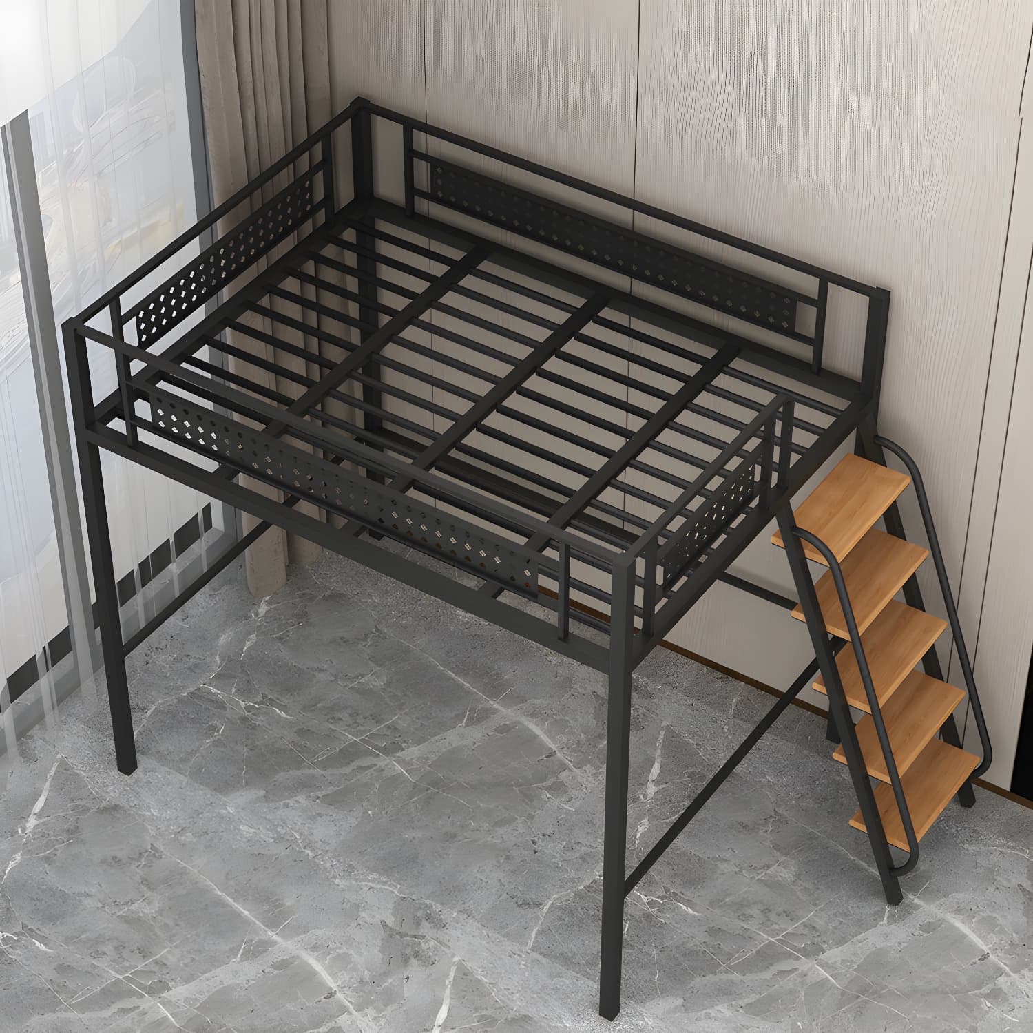 Simple and Chic Metal Frame Modern Bed with Headboard Included thumbnail 6
