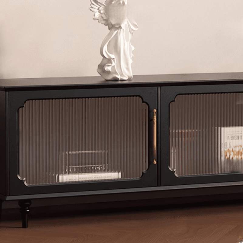 Black Art Deco Wooden TV Stand with Shelf, 4 Drawers, 2 Cabinets, and Cable Management thumbnail 4