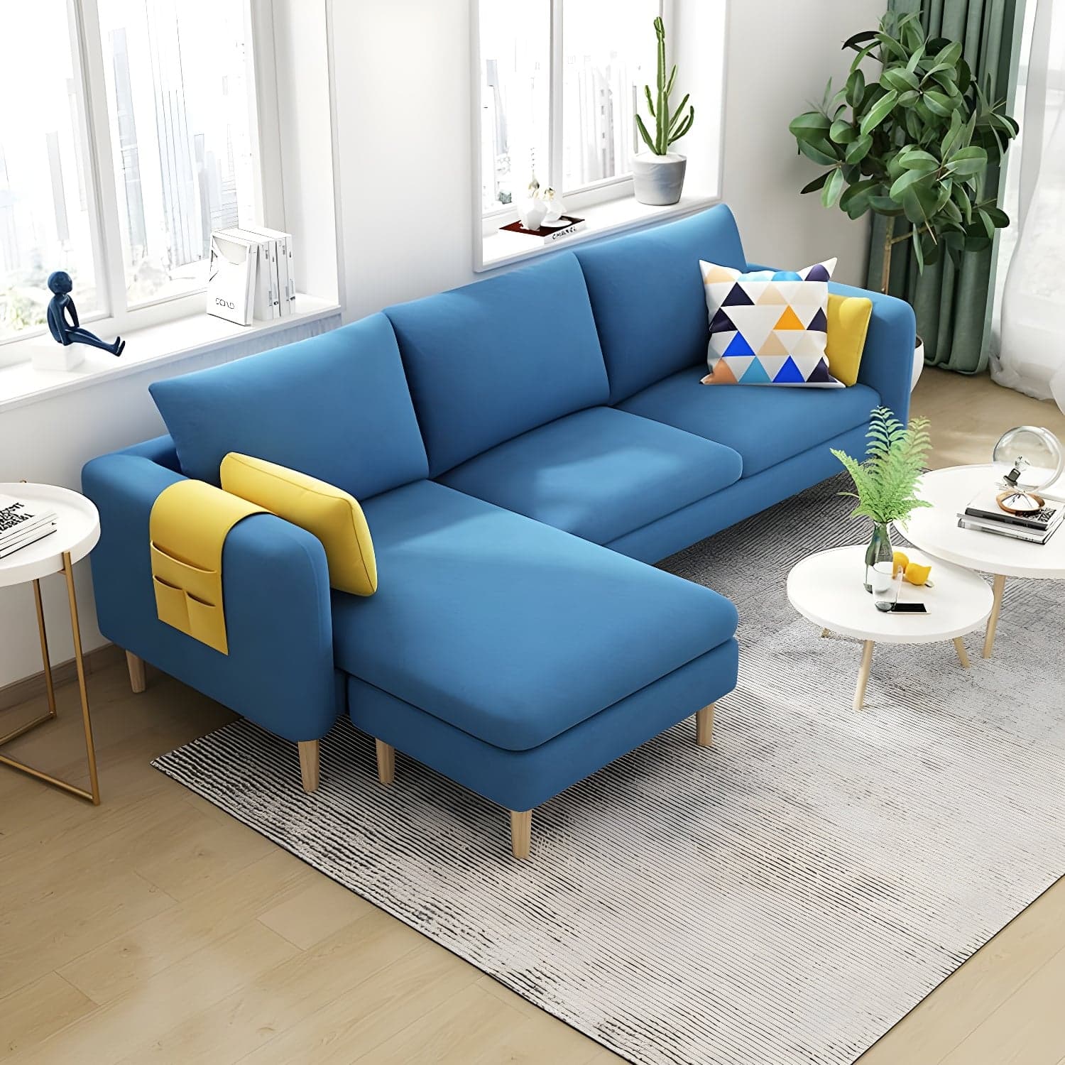 79.5" W L-Shaped Sectional Sofa with Square Arm and Bolster Pillows thumbnail 2