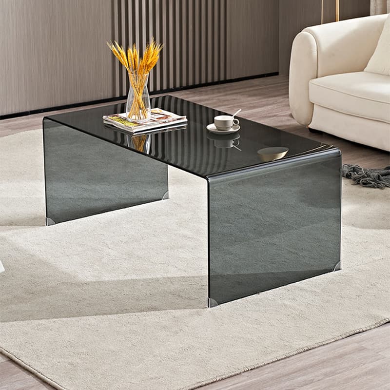 Modern Glass Coffee Table with Transparent Rectangular Top & Sleek Sled Base thumbnail 3