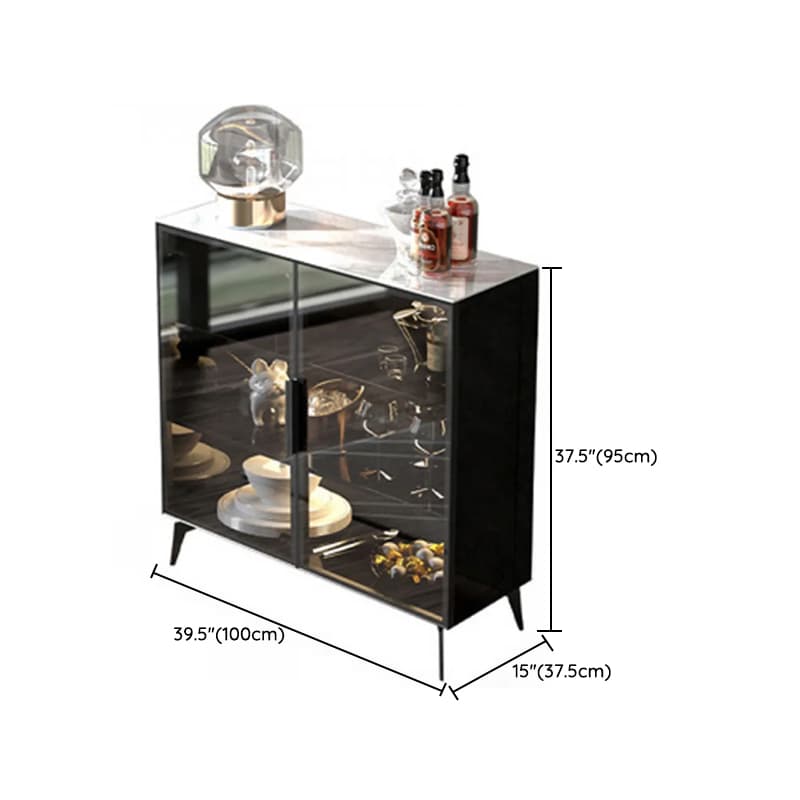 Coal Art Deco Sideboard with Locker, Standard/Narrow Size, Three Internal Shelves, and Glass Doors thumbnail 9