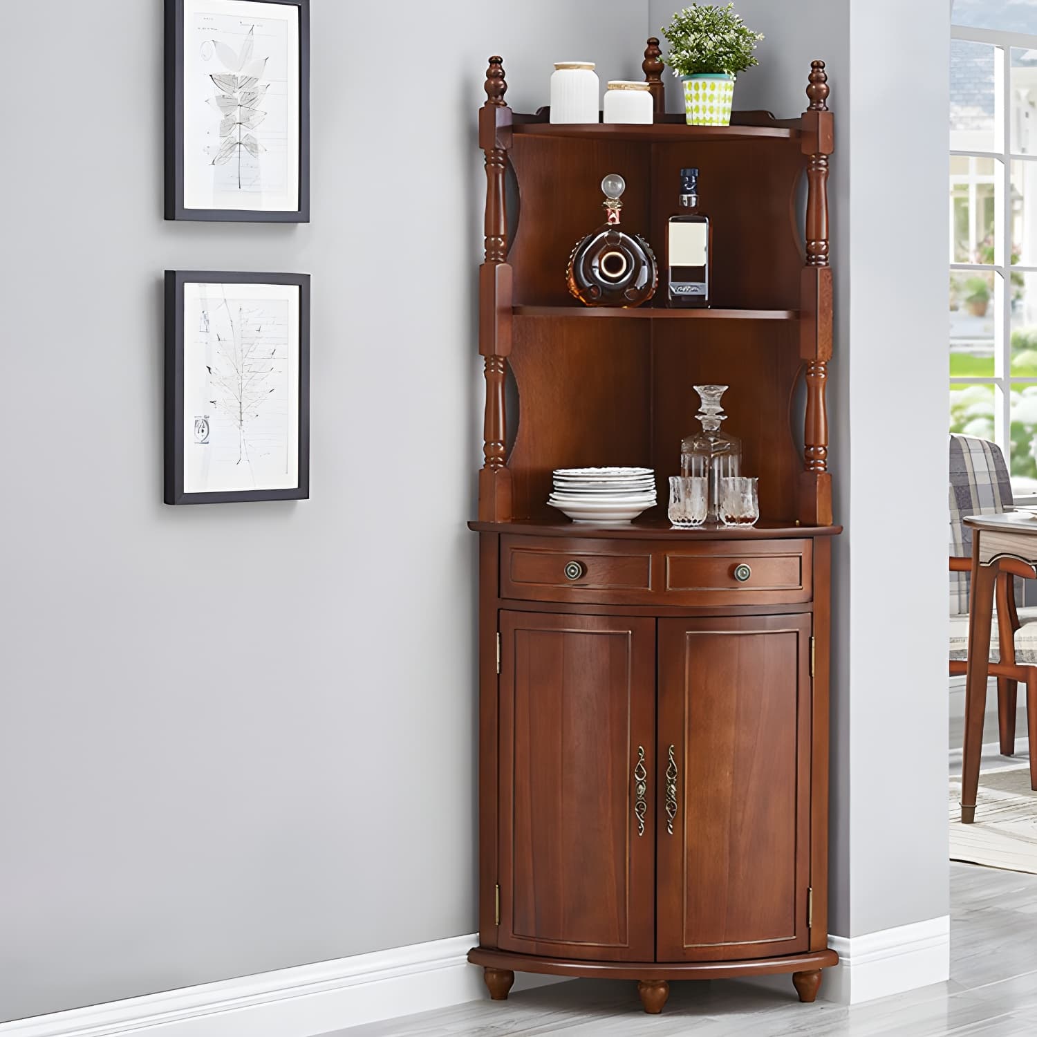 Mid-century Modern 1- Door Cabinet Wooden Corner Cabinet with Shelf thumbnail 6