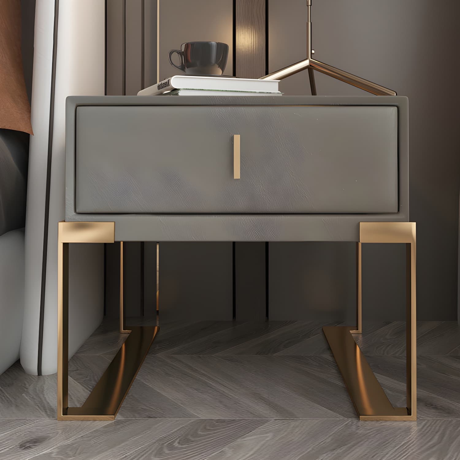 Faux Leather Nightstand 1-Drawer 21 Inch Tall Modern Legs Included Night Table thumbnail 23