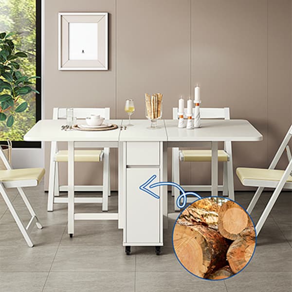 Scandinavian Wood Drop Leaf Dining Table with Storage and Expandable Design thumbnail 8