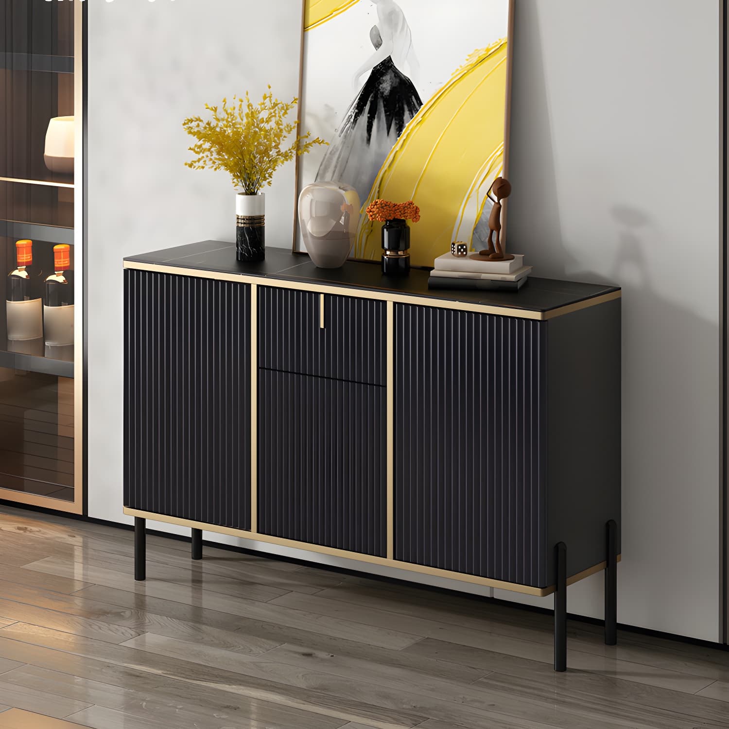 Artificial Wood Sideboard Glam Sideboard with Doors for Living Room thumbnail 6