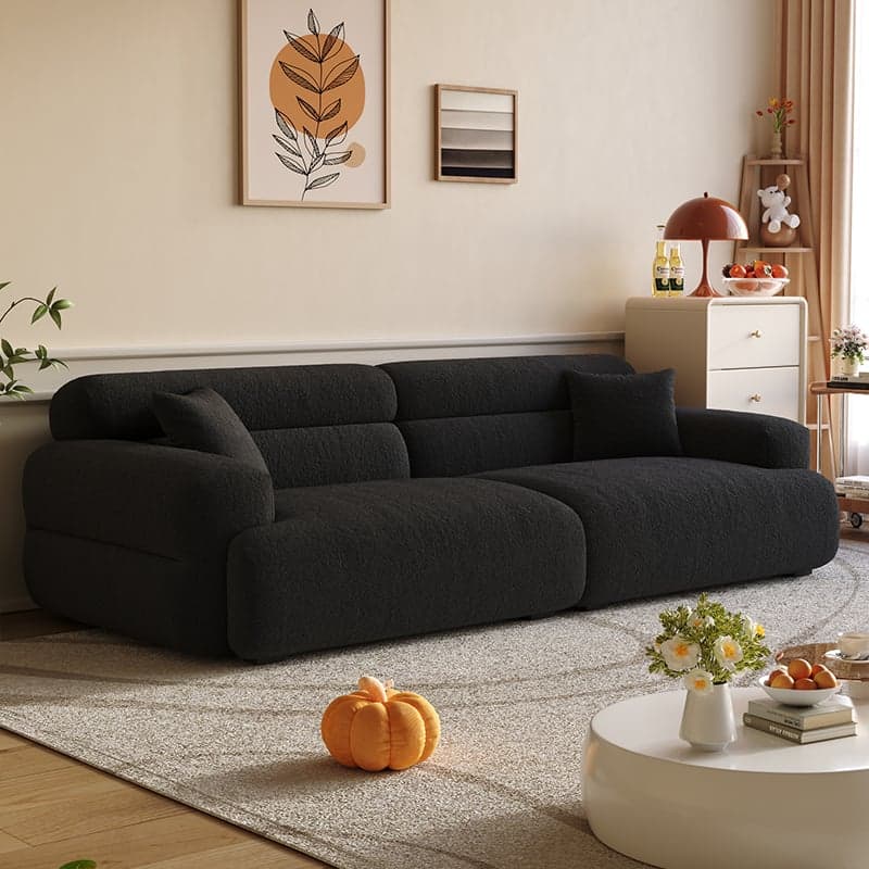Modish Solid Color Stain Resistant Standard Sofa in Black/Light Gray/Coffee with 2 Pillows, Available in 4-seater/5 Person/3-seater thumbnail 1