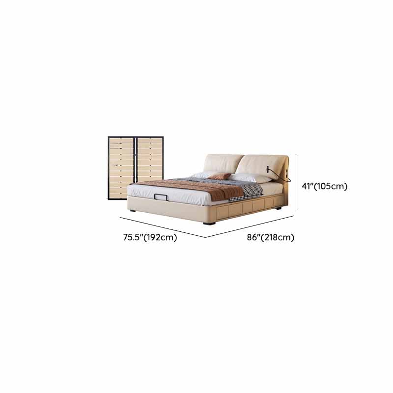 Beige Solid Color Storage Bed with 3 Storage Boxes, Sponge Upholstery, and Illumination Light thumbnail 16