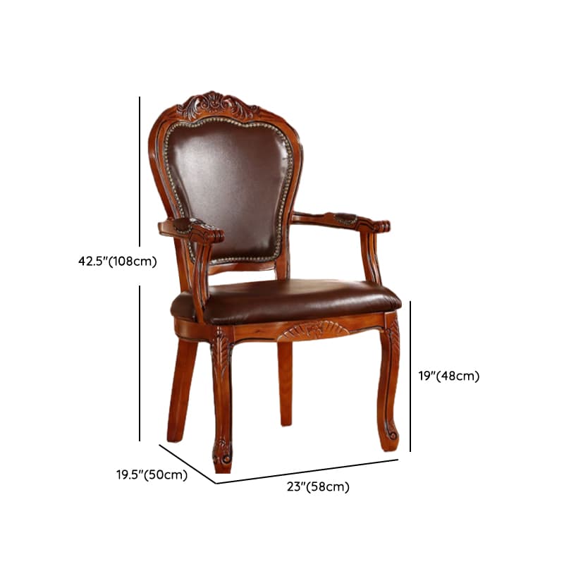 Steady Bordered Leather Upholstered Side Chair/Arm Chair with Wooden Legs and Nailhead Embellishment for Dinette in a Nordic Style thumbnail 13
