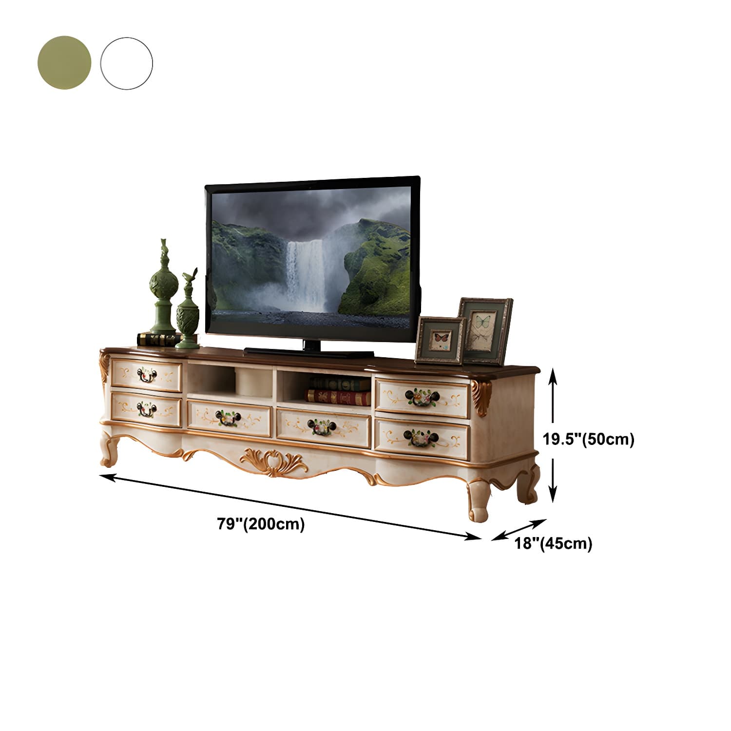 Vintage Birch Wood Media Console Matte Finish TV Media Stand with Drawers and Open Storage thumbnail 11