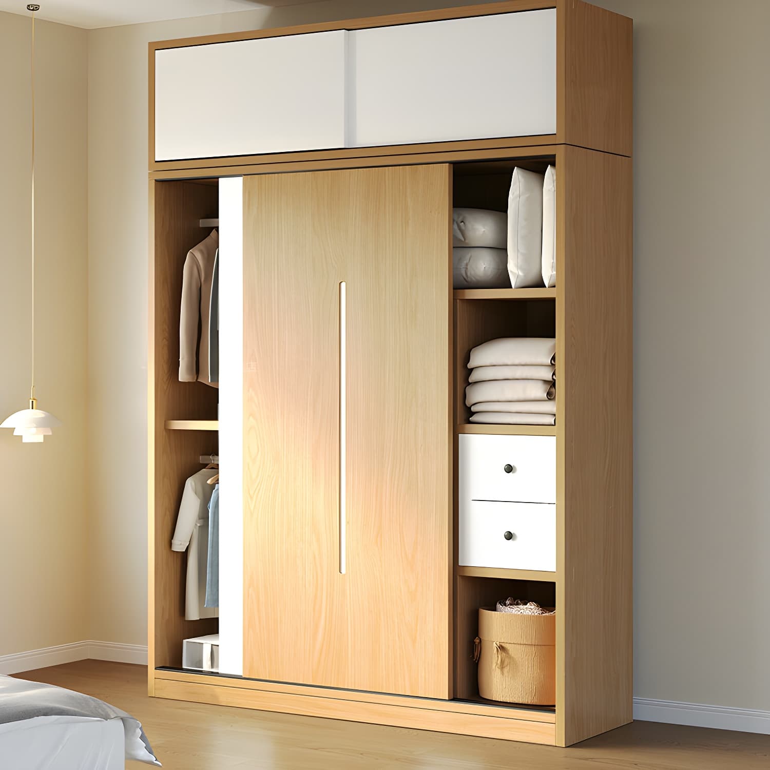 Natural Color Minimalist Cabinet Armoire with Soft Close Drawer, Soft Close Door & Interior Shelves thumbnail 4