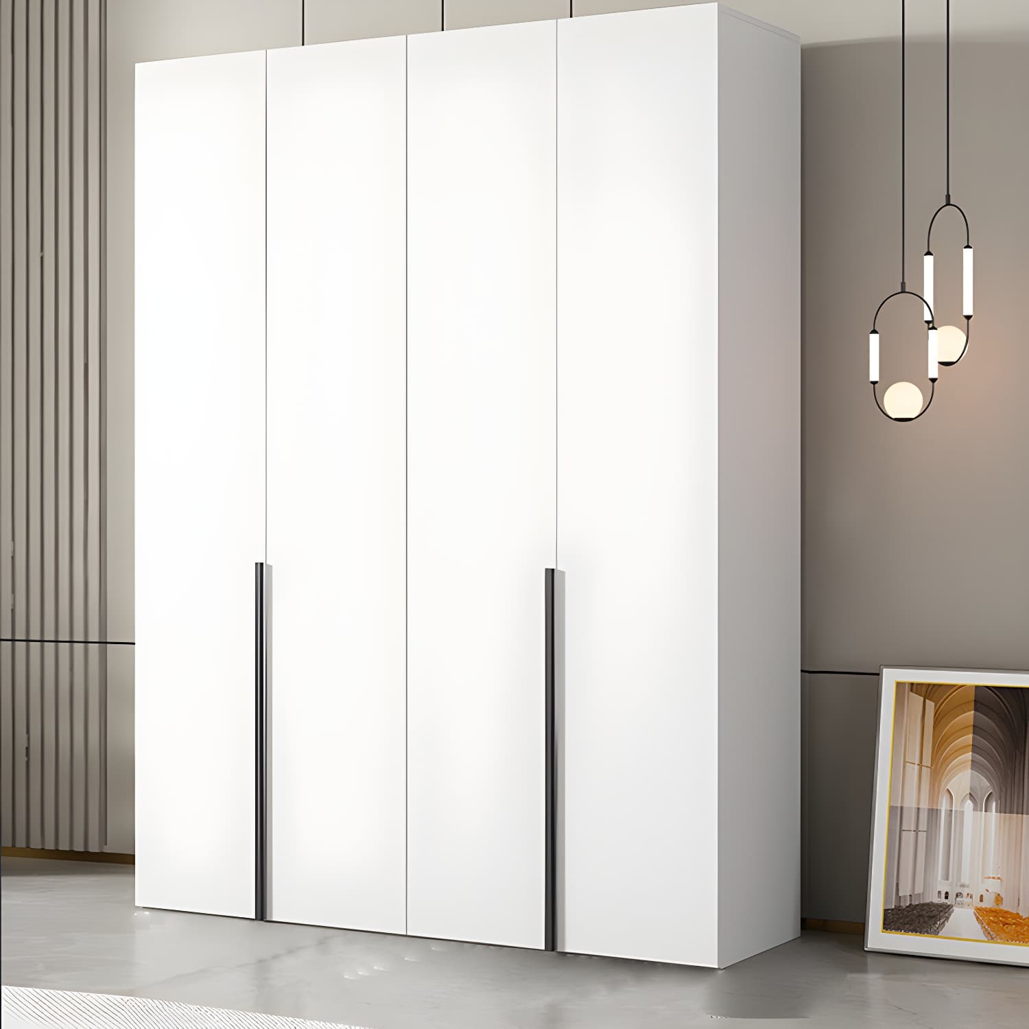 White Wood Wardrobe Armoire with Hinged Doors and Shelves Included thumbnail 3