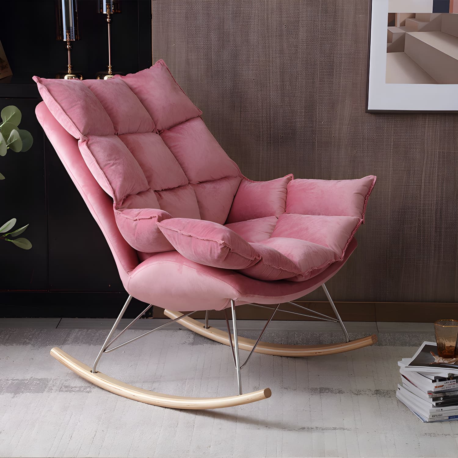 Modern Indoor Sofa Rocking Chair Mother Feeding Rocking Chair with Cushion and Ottoman thumbnail 8