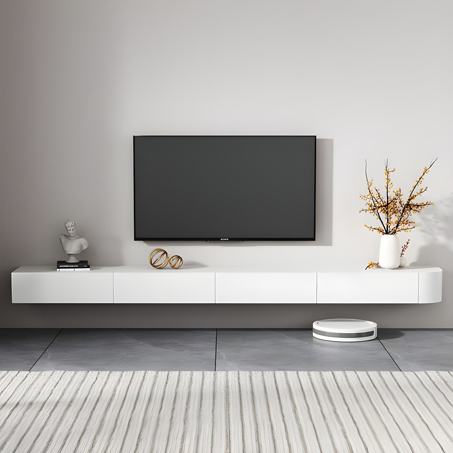 Floating Mount TV Stand Modern TV Stand Console with Drawers thumbnail 2