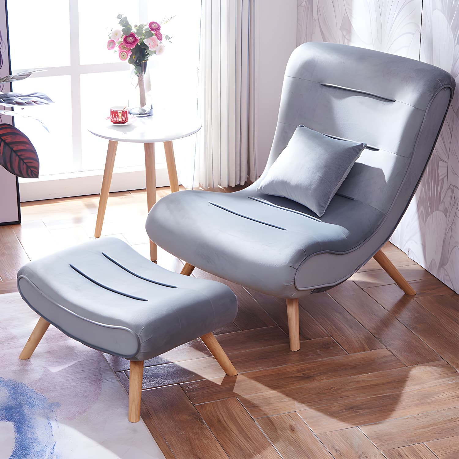 Modern Cushions Rocker Chair Solid Wood Frame Spindle Rocker Chair with Ottoman thumbnail 2