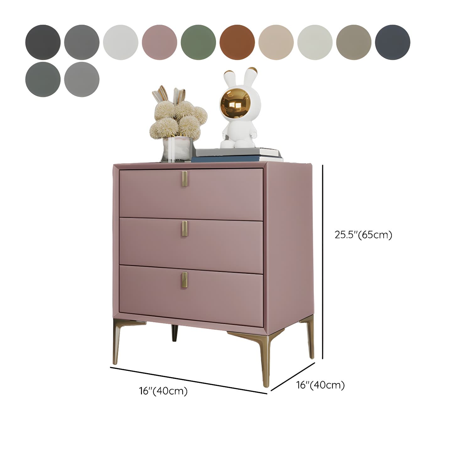 Glam Style Solid Wood 3-Drawer Nightstand with Legs for Bedroom thumbnail 15