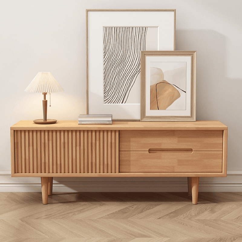 Simplistic Oak Wood TV Stand with 2 Drawers and 2 Cabinets thumbnail 2
