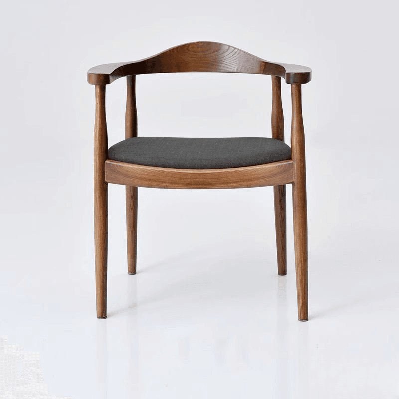 Scandinavian Timber Outlined Leatherette/Linen Firm Arm Chair with Exposed Back and Armrest thumbnail 2