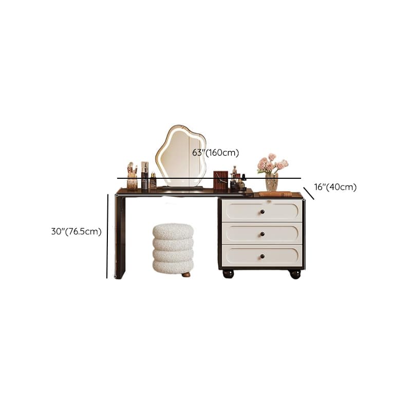 Modish Large/Standard Vanity Set with Natural Wood Table Top, White Seating, 3 Drawers, Light Up Mirror, and Chair thumbnail 15