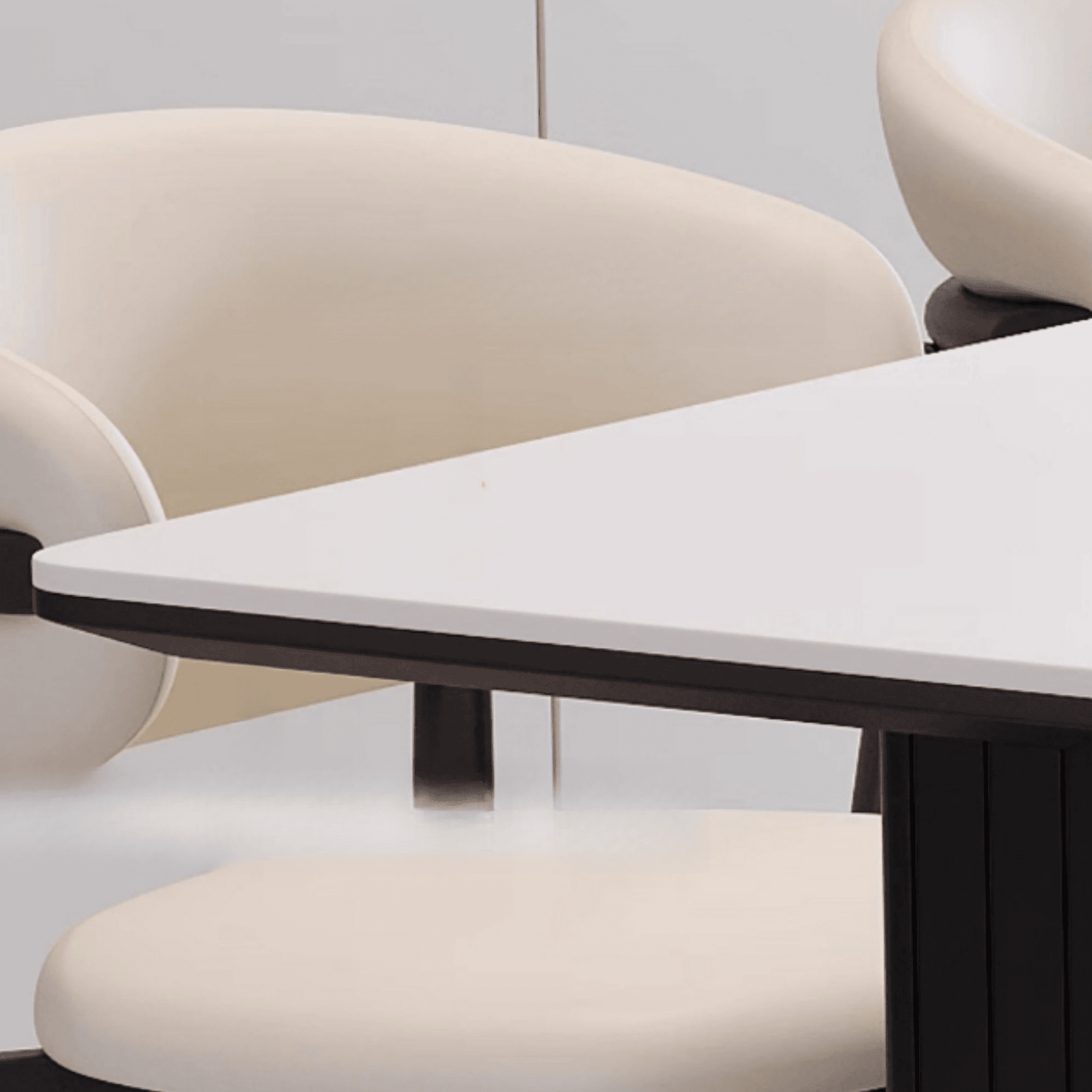 Dining Table Set with Rectangular Slate Stone Top and Two-sided Pedestal, Padded Chair with Back, 5-piece in White thumbnail 6