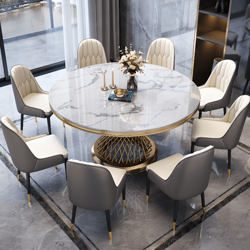 Art Deco Marble Stone Dining Table Set Available for 4, 6, or 8 People thumbnail 3