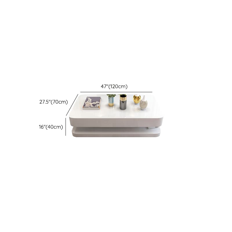 White Modern Coffee Table with Rectangular Wood Top & Block Base thumbnail 15