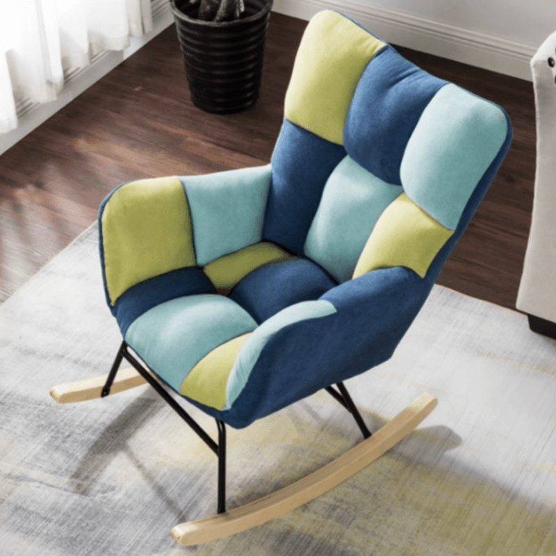 Simplistic Scratch-immune Padded Recessed Arm Ottoman Upholstered 2 Piece Set Bedroom Rocking Chair thumbnail 12