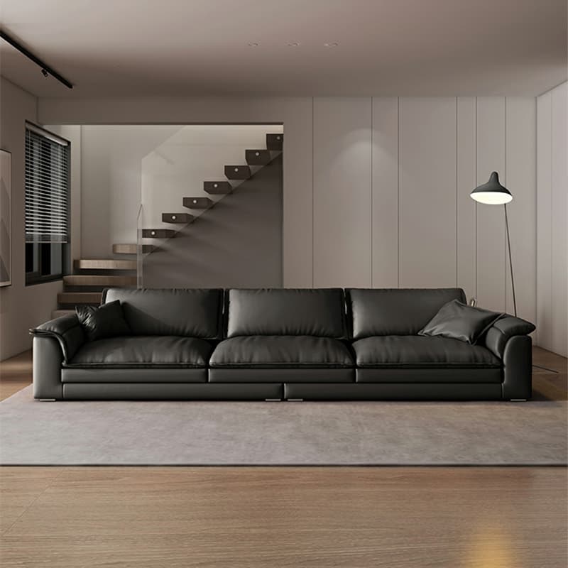 Black Cushion Back 30'' Interface Genuine Leather Sofa Pillow Top Arm thumbnail 4