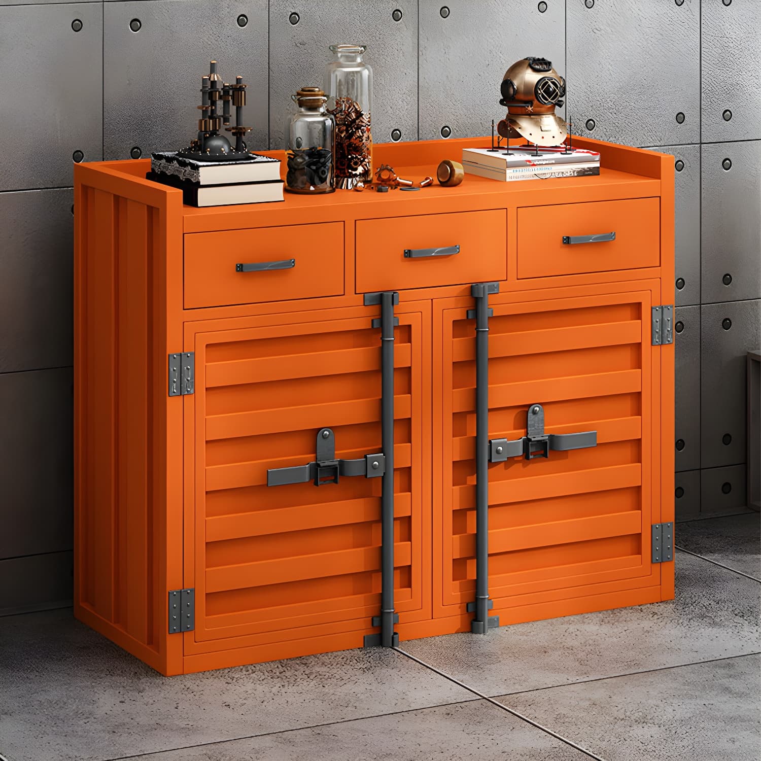 Metal Industrial Sideboard Credenza with Cabinet, Drawers, and Shelves - 40cm Width, 90cm Height thumbnail 6