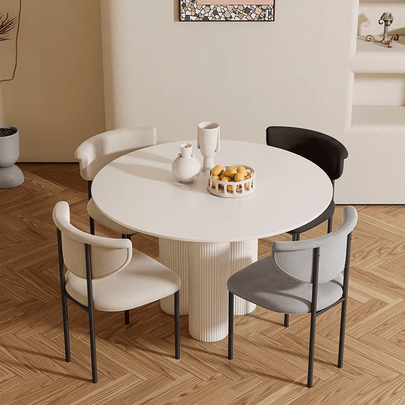 Ribbed Leg Circular-shaped Sintered Stone Dining Table with a Fixed Table Top for 2/for 4 in a Modern Simple Style thumbnail 4