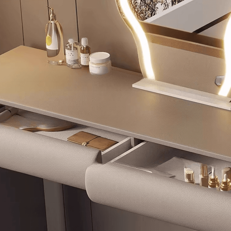 Multi-Purpose Tan Vanity Set with 10 Drawers, Lighting, Scalable, Adjustable Touch, and Adjustable Brightness thumbnail 4