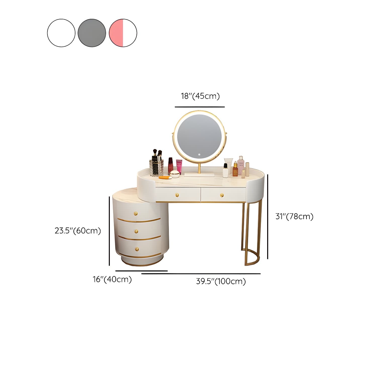 Lighted Mirror Makeup Counter Bedroom Makeup Vanity Desk Table with Drawer thumbnail 26