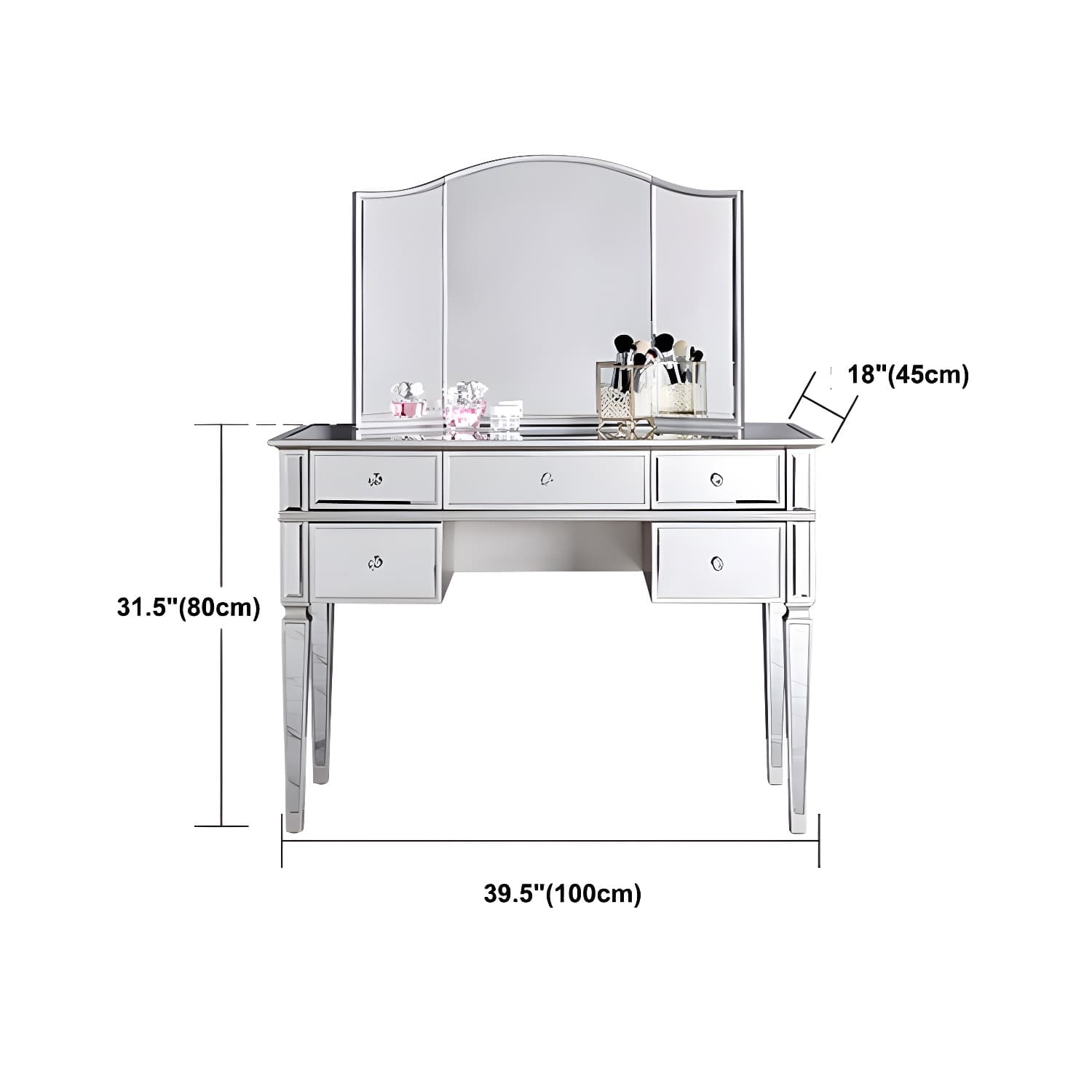 Solid Wood Vanity Dressing Table Set Contemporary Makeup Counter with Drawers thumbnail 12