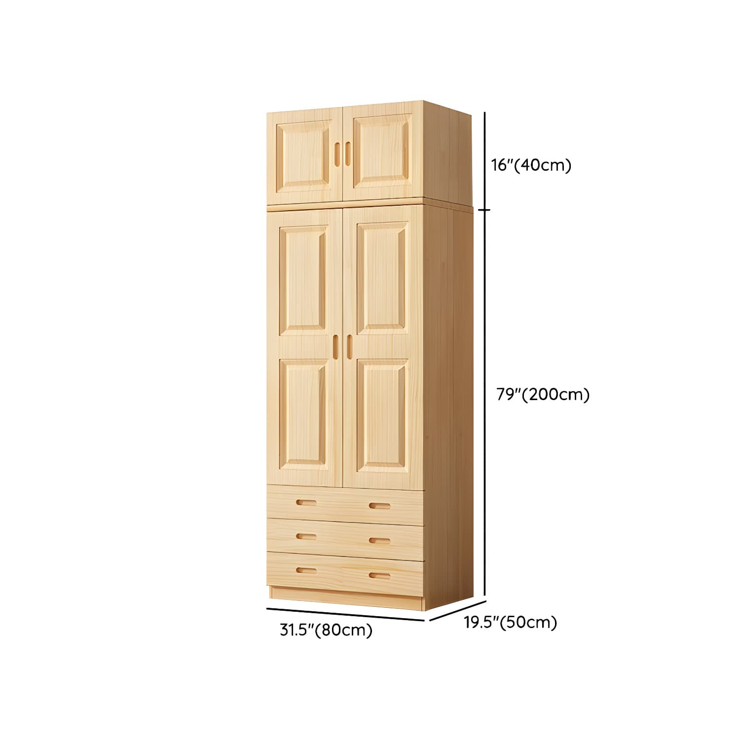 Modern Natural Pine Wardrobe Armoire with Drawers and Clothing Rod - image 22
