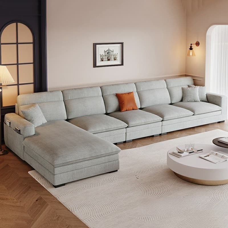 Contemporary Square Arm Sectional Sofa with Pillows and Storage thumbnail 4