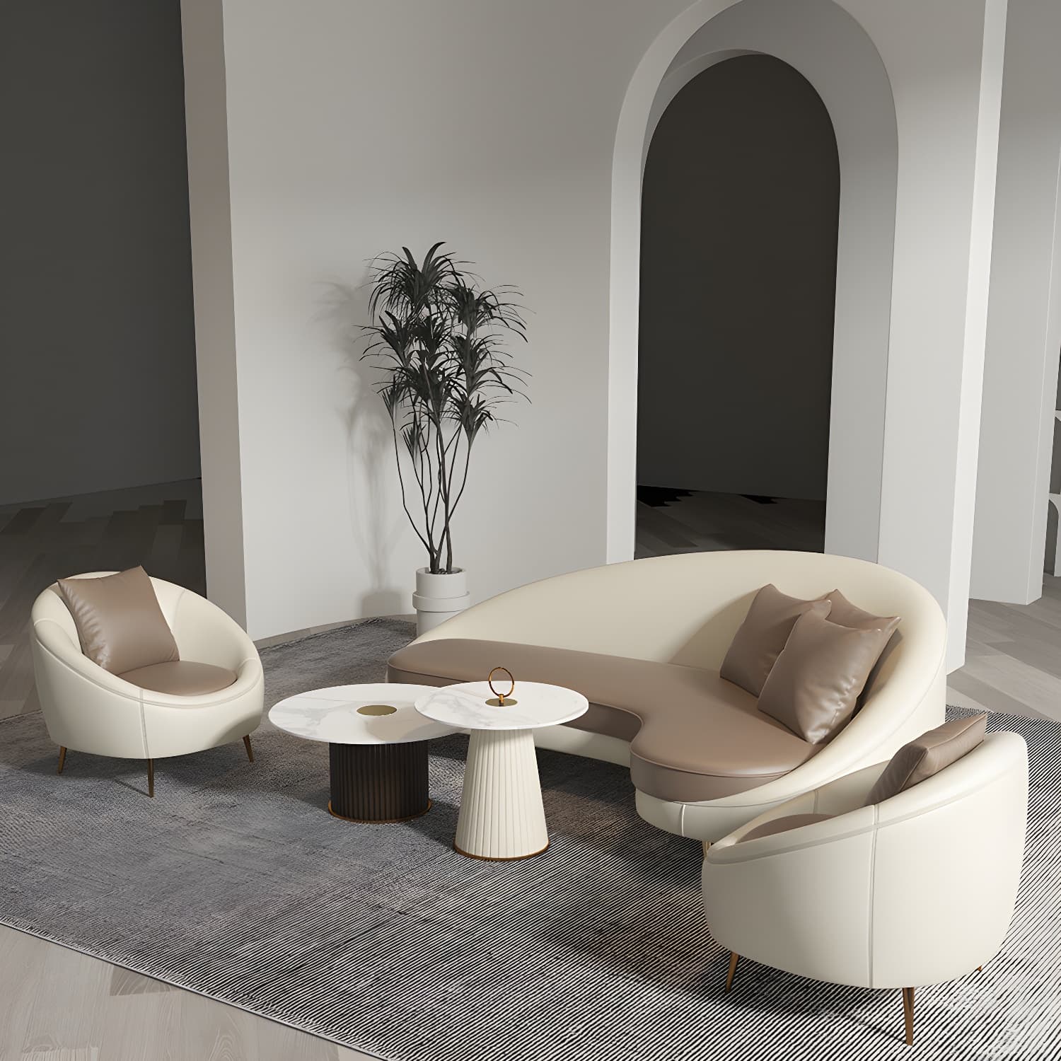 Faux Leather Curved Sofa Contemporary Sloped Arm Sofa for Living Room thumbnail 19