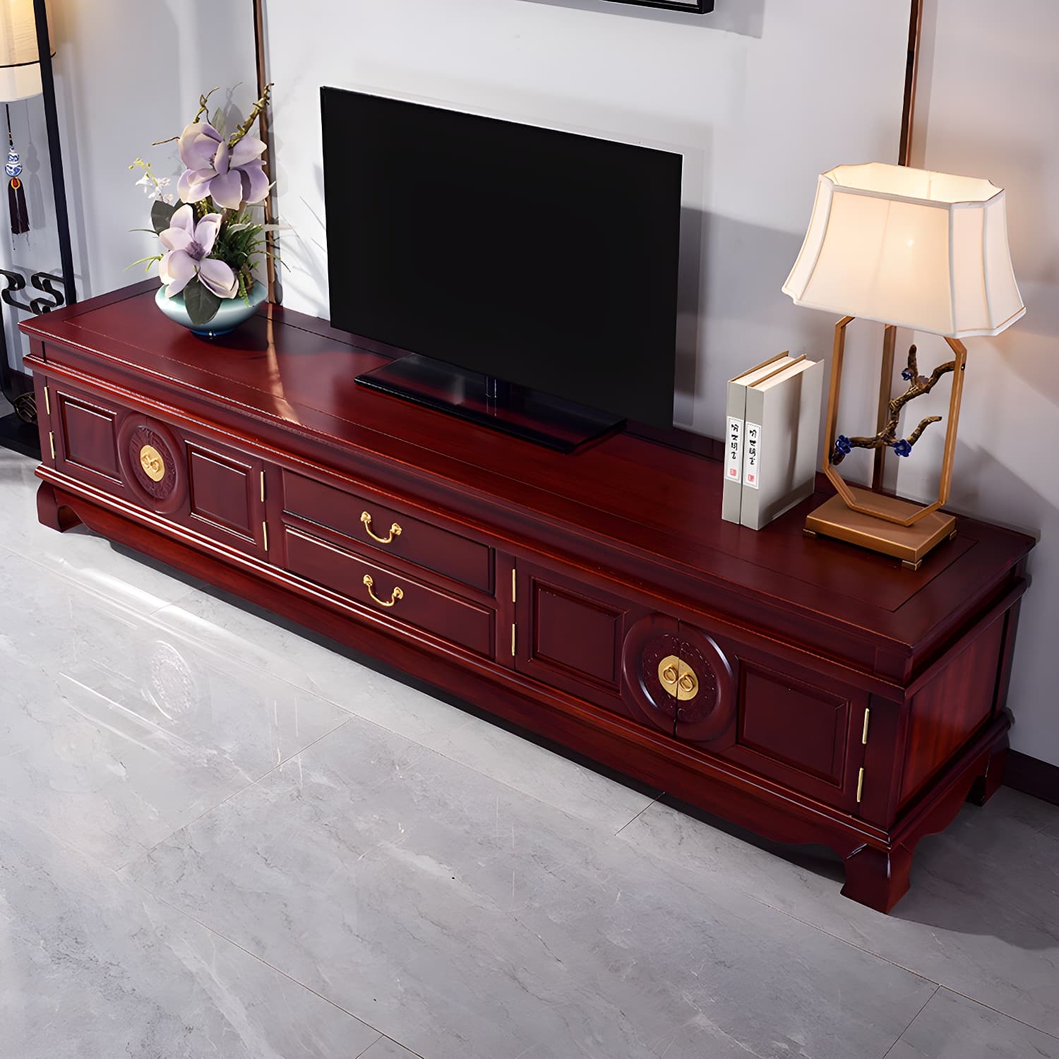 Wooden TV Cabinet Classical Storage TV Stand for Living Room thumbnail 4