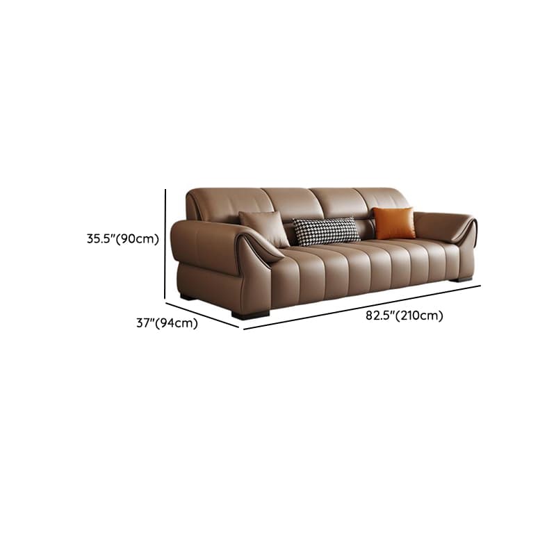 Elegant Light Brown Leather Standard Sofa/Single Sofa/Loveseat with Armrest and 3 Pillows thumbnail 14