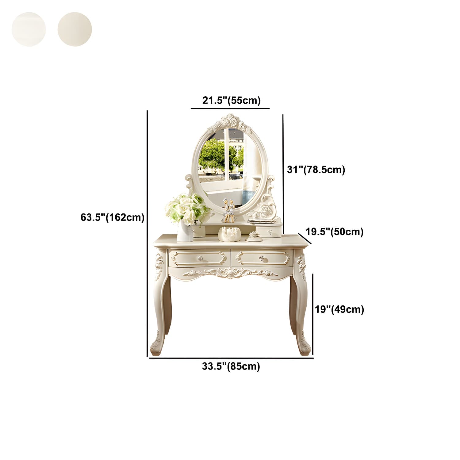 Victorian 33.4"/41.3" Wide Wood 4 Drawers Mirrored Makeup Vanity thumbnail 17